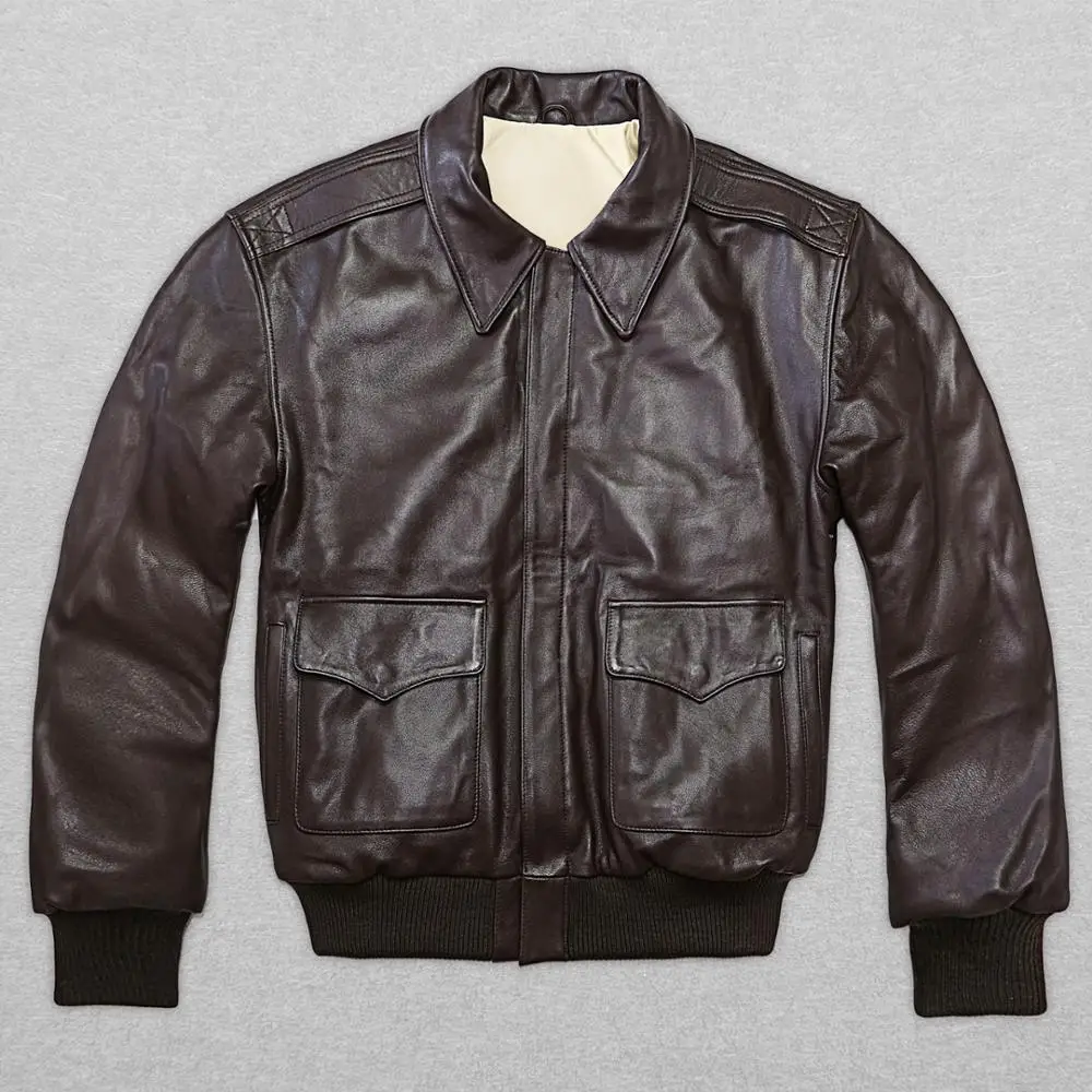 Brown New Men's Genuine Goat skin Leather Jacket Fat loose big yards S-XXL Casual Russia Winter Coats Free Shipping - Цвет: Brown