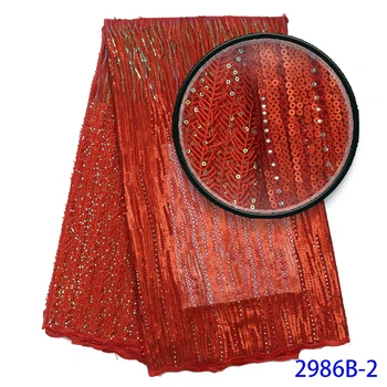

2019 Hot Sales Sequence Lace Fabric Burnt Orange African Mesh Fabric with Sequins French Net Fabrics for Party Dress AMY2986B