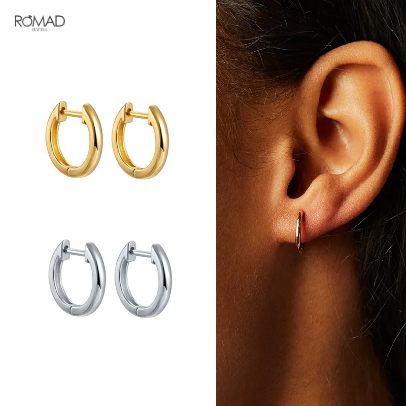 

ROMAD Minimalism Glossy Hoop Earrings for Women Cute Small Circle Piercing 925 Sterling Silver Earrings Fine Jewelry kolczyki