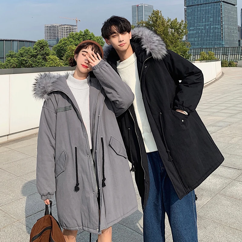 

Winter Long Coat Men Warm Thick Fashion Parka Men Solid Color Casual Fur Collar Hooded Coat Man Wild Loose Cotton Jacket Male