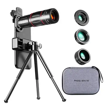 

Phone Camera Lens Kit 4 In 1 Telephoto Zoom 28X Lens Telescope Monocular Wide Macro Lens Tripod For Iphone Samsung Smartphone