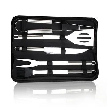 

BBQ Tools Set Barbecue Grilling Utensil Accessories 5Pcs Stainless Steel Wooden Camping Outdoor Cooking Tools Kit BBQ Utensils