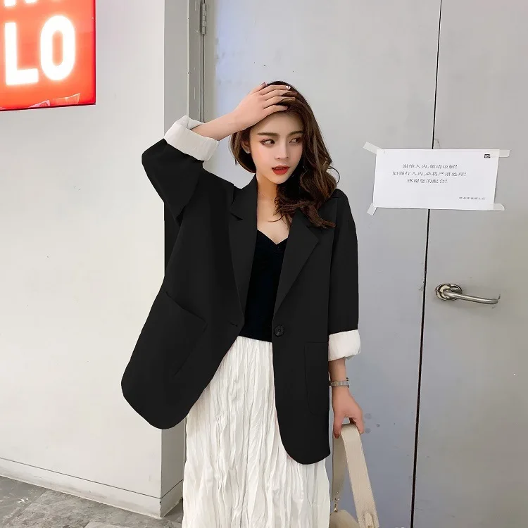 Photo Shoot Autumn Clothing New Style Sweet Pink One-Button Loose-Fit Arc Hem Able Ol Small Suit Coat Women's