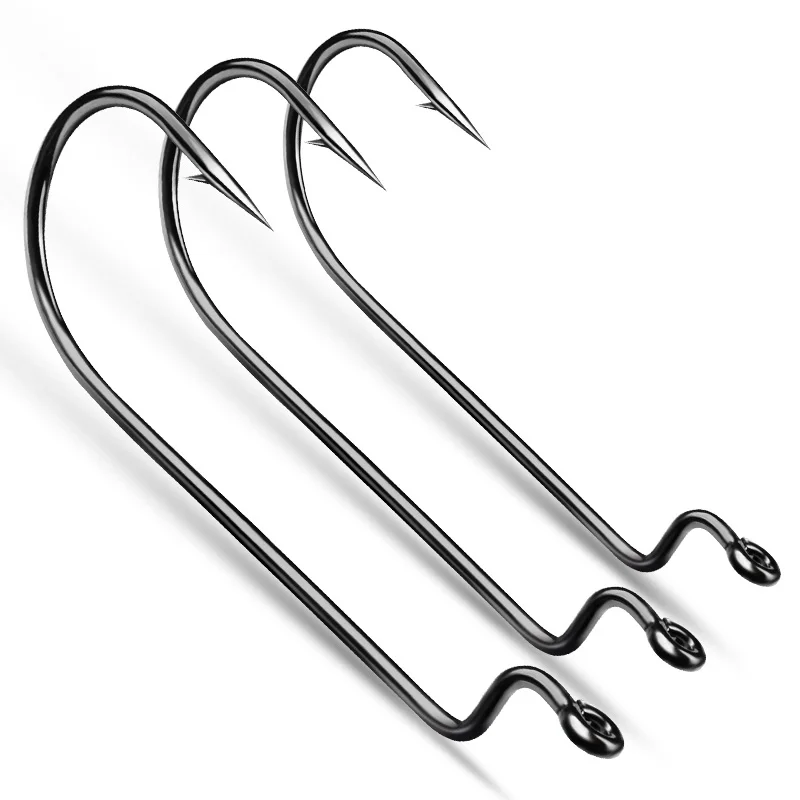 PROBEROS 20pcs/lot Carbon Steel Fishing Hooks 6#-5/0# Narrow Crank Bass  Hooks Single Worm Hooks Sharp Barbed Fishhooks Pesca