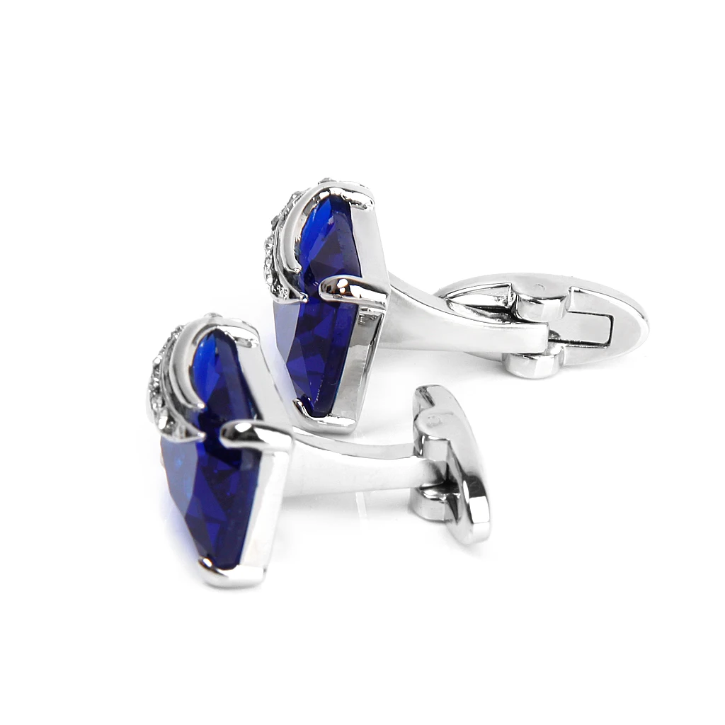 1 Pair of Cufflinks Men's Rectangle Blue Crystal Cufflinks Shirt Cuff Links Wedding Party Groom Gift