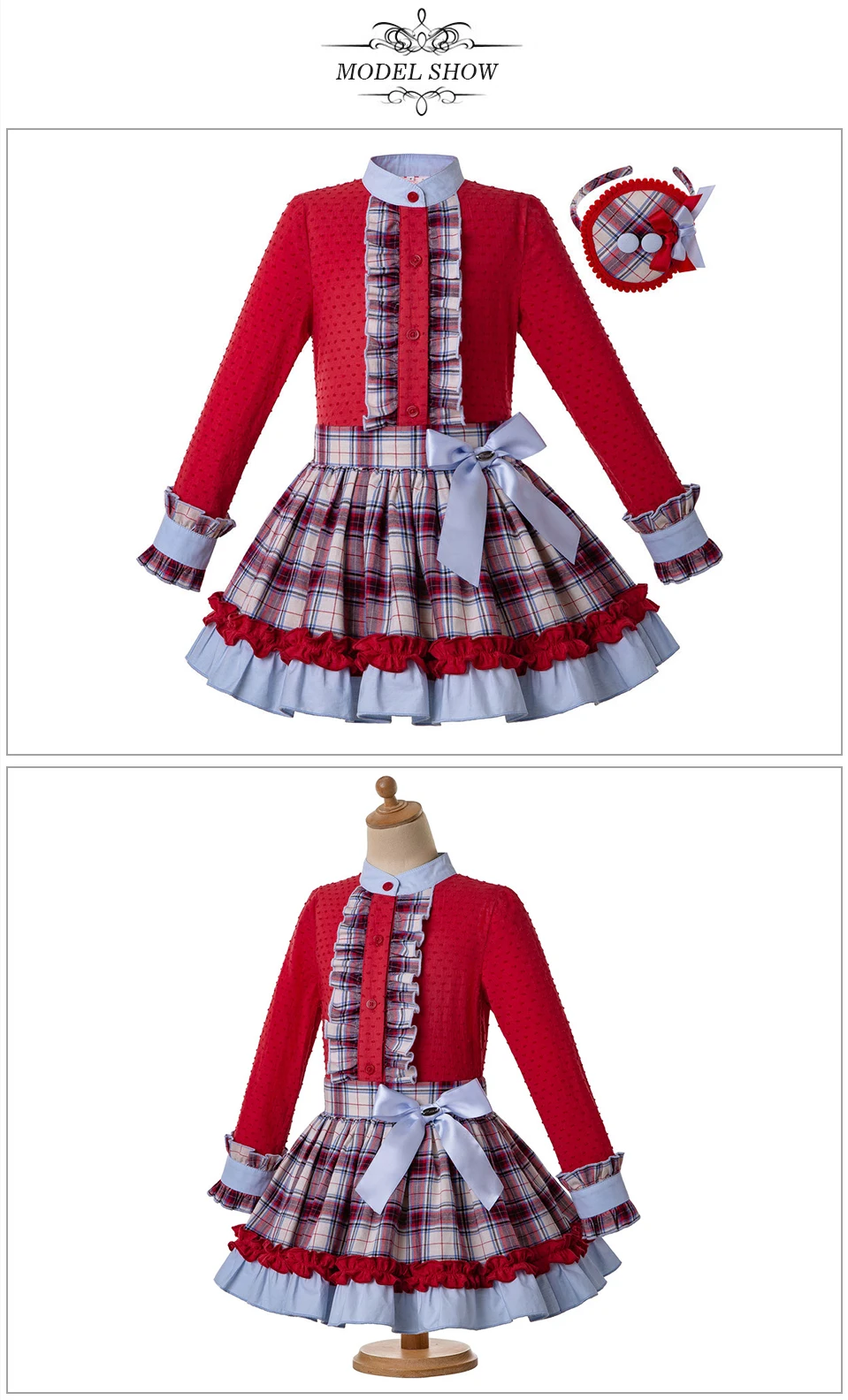Pettigirl/ ; осенний комплект одежды для девочек с повязкой на голову для малышей; красные Топы+ клетчатые юбки; вечерние Детские G-DMCS206-174 одежды принцессы