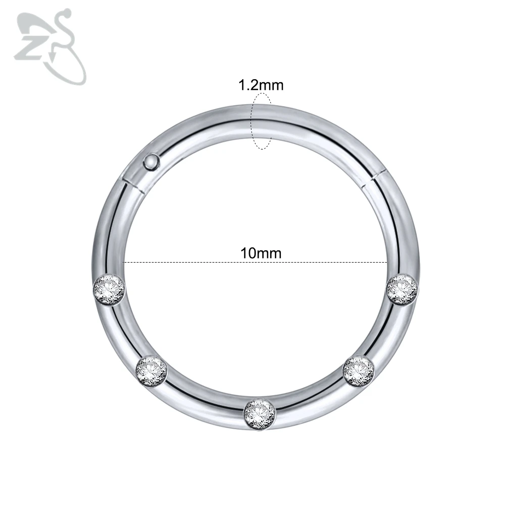 ZS, 1 шт., 16 г, 316L, нержавеющая сталь, Кристальное кольцо для носа, кликеры, перегородка, кольца круглой формы, спираль, ушной хрящ, пирсинг, ювелирные изделия - Окраска металла: H-10
