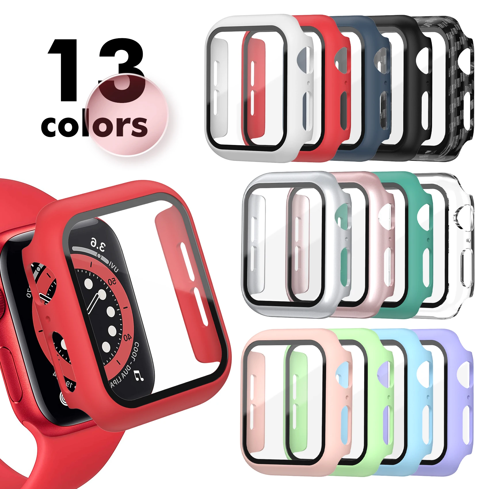 Cristal templado + funda para reloj, Protector de pantalla para carcasa de reloj Apple, 44mm, 40mm, 42mm y 38mm, para Iwatch SE 6, 5, 4, 3, 2, 1