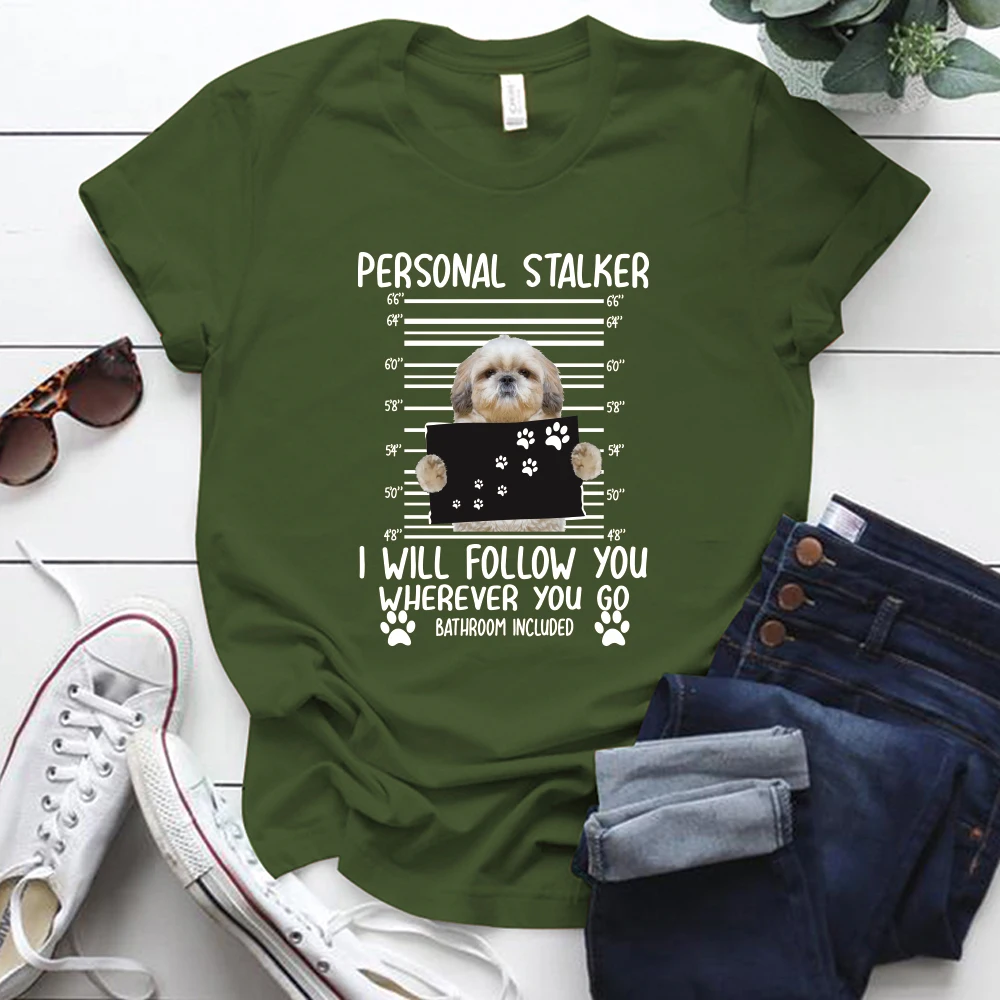 seeyoushy engraçado cão feminino camiseta perseguidor pessoal eu vou onde quer que você vá carta imprimir verão topos camiseta