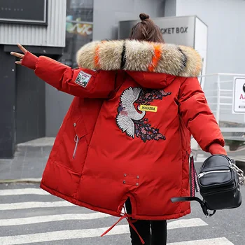 

plus size winter parka jacket women korean fashion long bubble warm cotton coat 2019 puffer long with faux fur hood streetwear