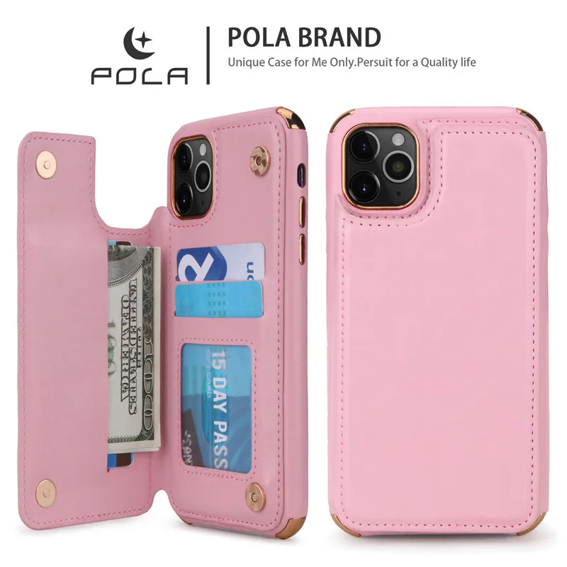 Розовый Роскошный кожаный чехол в стиле ретро для iPhone 11 Pro Max, держатель для карт, чехол для iPhone XS Max XR X 8 7 6 6S Plus, чехол для телефона s Coque - Цвет: Розовый