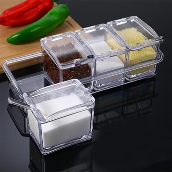 

3pcs 4pcs Acrylic Seasoning Box with Lid Spoon Transparent Classic Spice Jar Set Storage Box for Camping Kitchen Organization