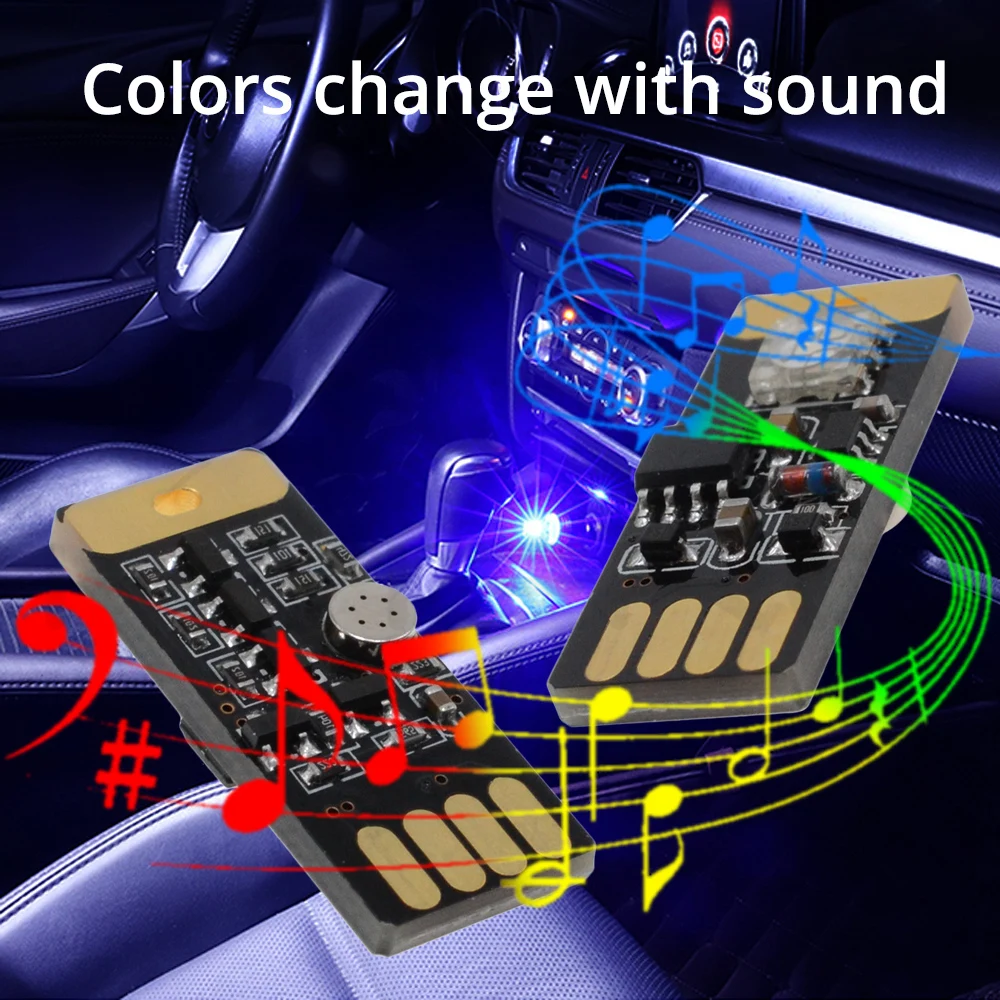 Hviero Car USB LED Music Playing Dimmable Light Atmospher Decorative Lamp Emergency Lighting Portable Plug and Play RGB Voice Activated