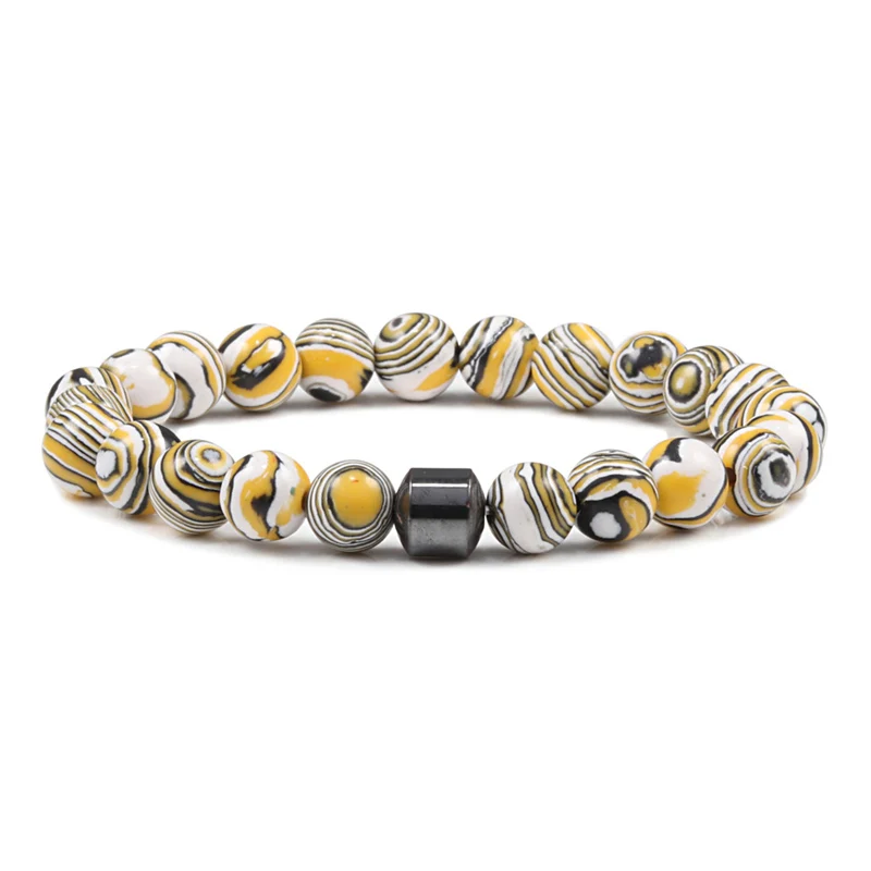 Malachite Yellow Цилиндрические гематитовые бусины с тигровым глазом браслеты для мужчин классические черные лавы Натуральный Камень Strand браслеты Homme Йога ювелирные изделия - Окраска металла: Malachite Yellow
