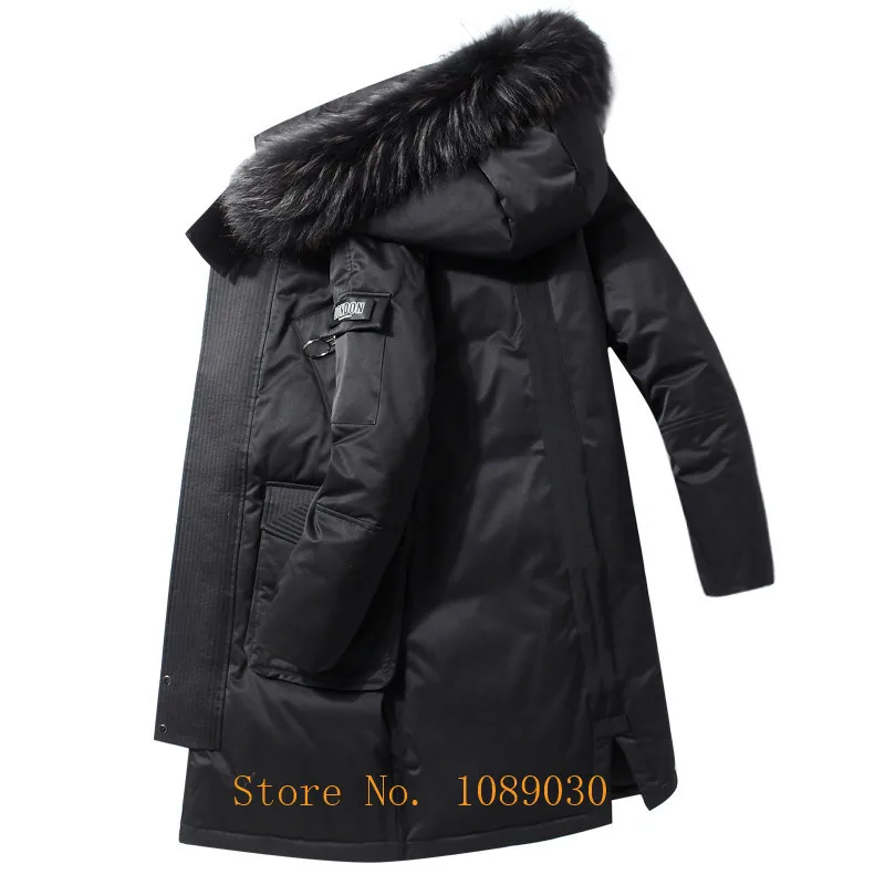 Зимняя куртка мужская модная длинная пуховая куртка с меховым воротником утепленная куртка на 90% белом утином пуху ветрозащитная мужская пуховая куртка