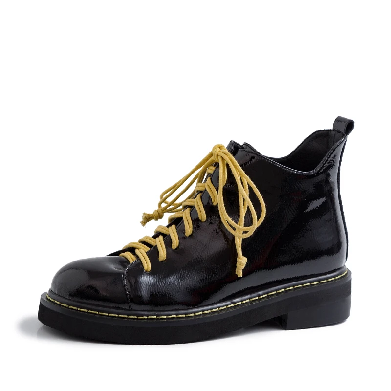 

Lace-up patent leather and bare boots manual flat riding boots fashionable cowhide autumn and winter new style women's boots