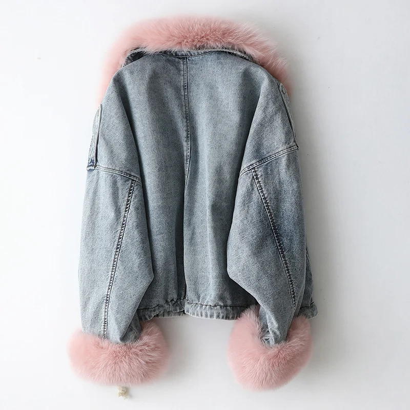 AYUNSUE Parka Real Fur Coat Female Rabbit Fur Liner Denim Jacket Winter Coat Women Fox Fur Collar Warm Korean Jackets MY
