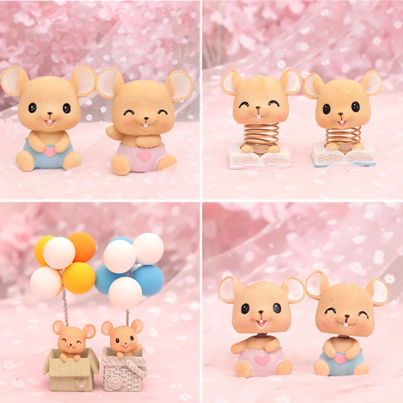 

Shaking Head Toys Car Ornaments Cute Resin Miniature Mouse Figurines Car Cake Craft Home decoration accessories Christmas Gifts
