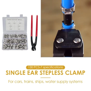 

130pcs Single Ear Clamp Pincers Crimping Tool Hose Clamps Stainless Steel Kit Outdoor Anti-resistance Repairing Parts