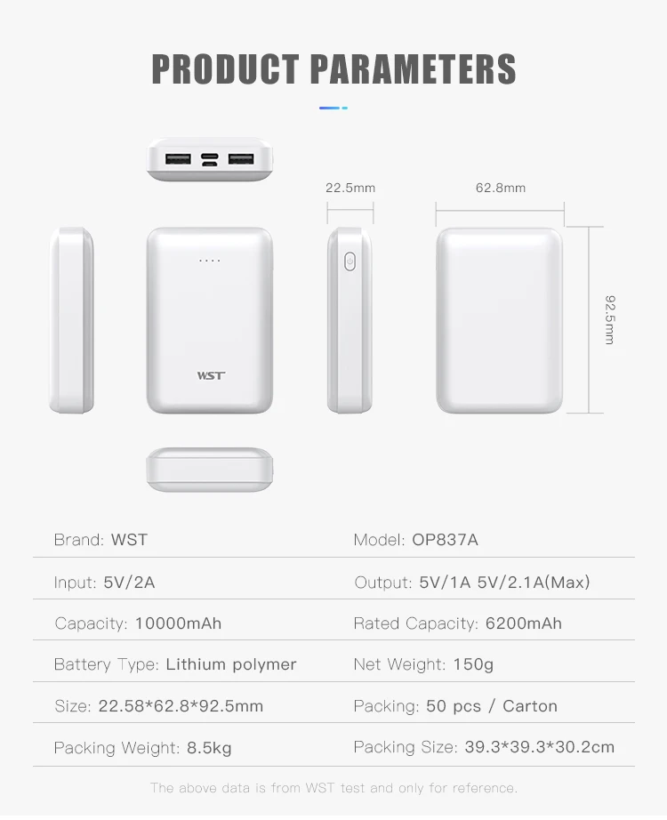 10000mAh Ultra Slim Power Bank USB C Portable Phone Charger Fast Charging External Battery Pack for Samsung Huawei Xiaomi external battery