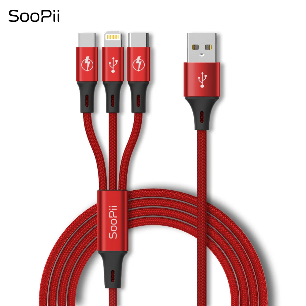 SooPii 0,3 м/1,2 м 3 в 1 USB кабель для Iphone Micro USB кабель для устройств Android type-c 3A кабель для быстрой зарядки для samsung S9 - Тип штекера: S07 Red