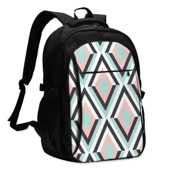 

Hot USB Charging Laptop Women's Backpack For Teenage Students Girls School Backpack Ethnic Geometry Zig Zag Travel Bagpack