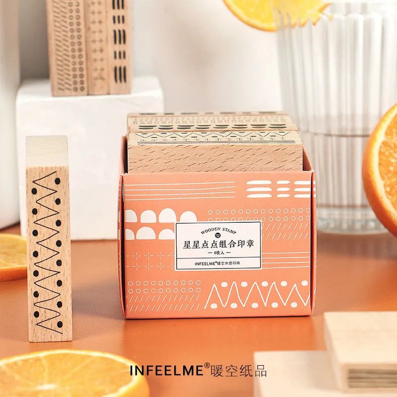 

6 Pcs Vintage Circle dot Strip geometric stamp DIY wooden rubber stamps for scrapbooking stationery scrapbooking standard stamp