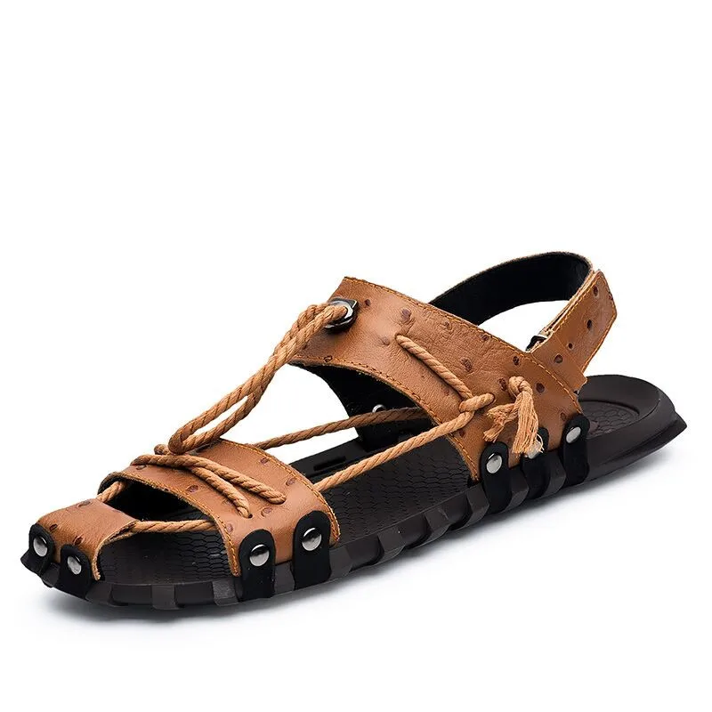 Men Sandals 2019 High Quality Genuine Leather Fisherman Shoes Summer Casual Outdoor Fashion Male | Обувь