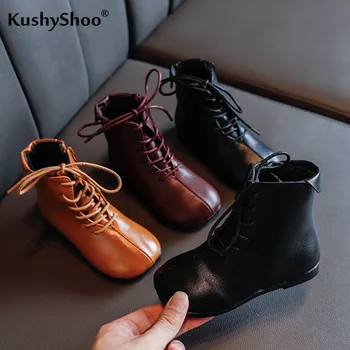 

Kushyshoo Winter Martin Boots 2020 Fashion All-match Retro Short Leather Kids Boots Non-slip Wearable Casual Solid Kids Shoes