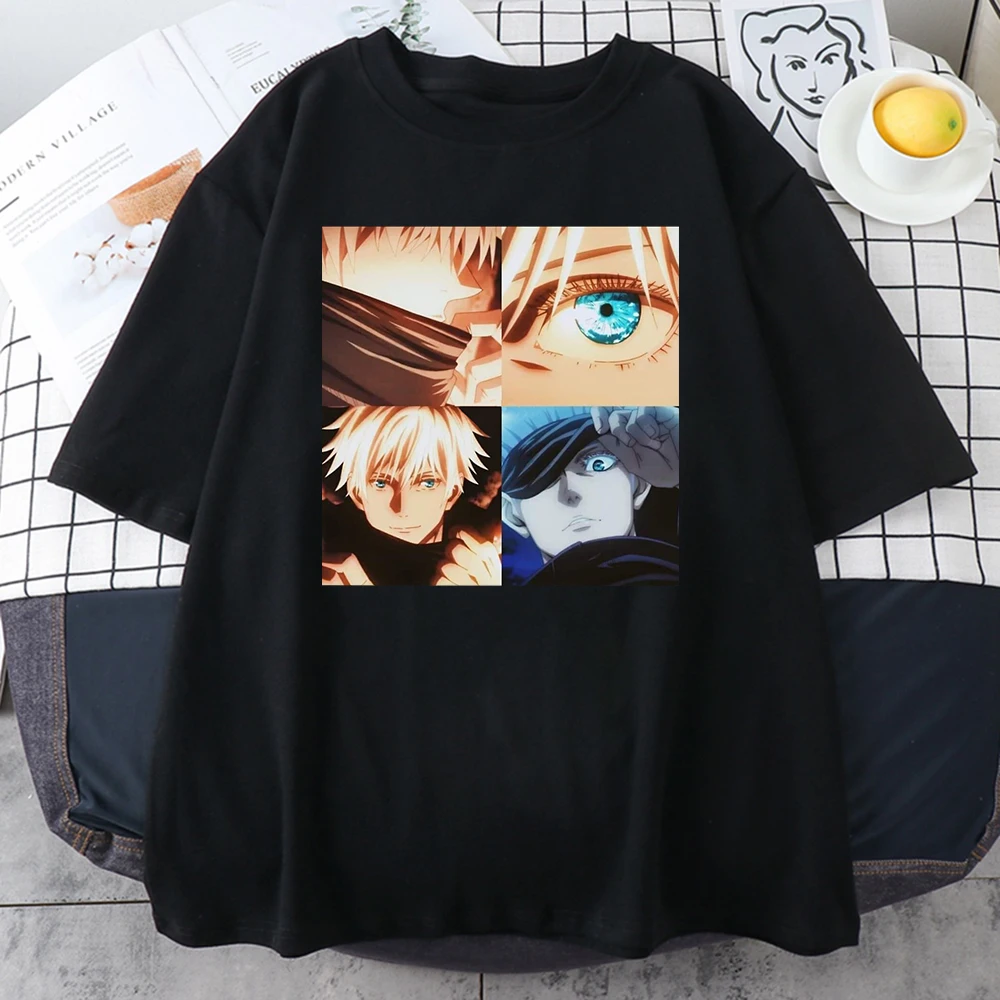 Jujutsu Kaisen Eyes Anime Clothes Crewneck Breathable T Shirt Unisex Brand Oversize T-Shirts Loose Sweat Half Sleeve | Женская одежда