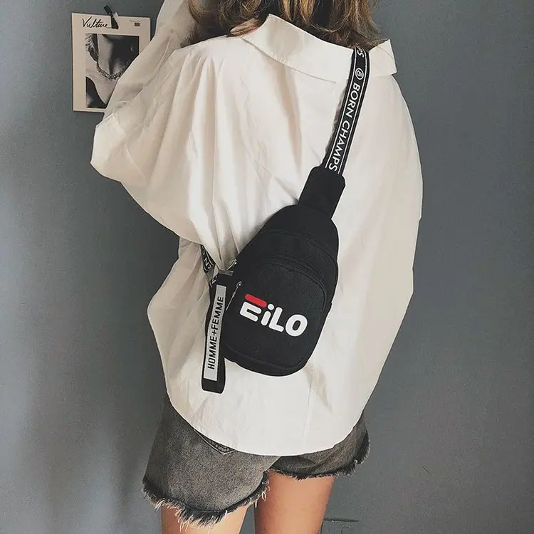 

Canvas Bag Women's 2019 New Style Fashion Korean-style INS Super Fire Shoulder Chest Pack Versatile Fashion Honey Disco Dancing