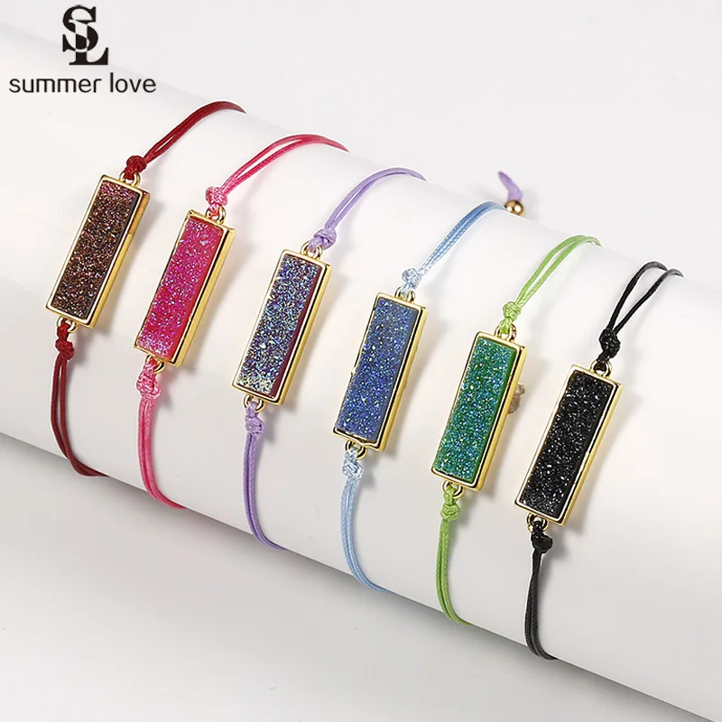

2019 New Handmade Colorful String Rope Bracelet for Women Girls Adjustable Resin Charm Crystal Druzy Bracelets Lucky Jewelry