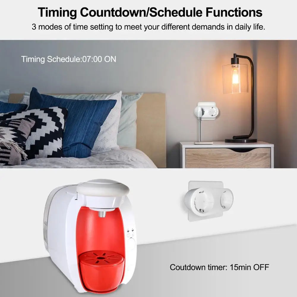 Wi-fi com Monitor de Energia Remoto por App Tomada Dupla Inteligente Padrão eu Temporização Voz Controle Tuya Suporta Google Assistente Alexa 16a - Image 5