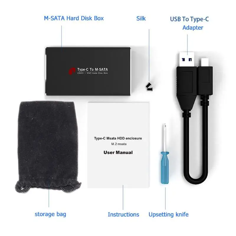USB 3,1 Тип C mSATA твердотельный диск Box адаптер 10 Гбит/с MSATA SSD жесткий диск для подключения жесткого диска чехлов для мобильных телефонов для Windows 7/8/10, Mac OS