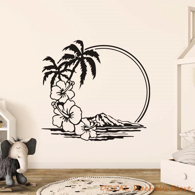 Hawaii Surf Tropical Island Sticker Palm Silhouettes Home Decor Vinyl Decal Coconut Tree Living Room Bedroom