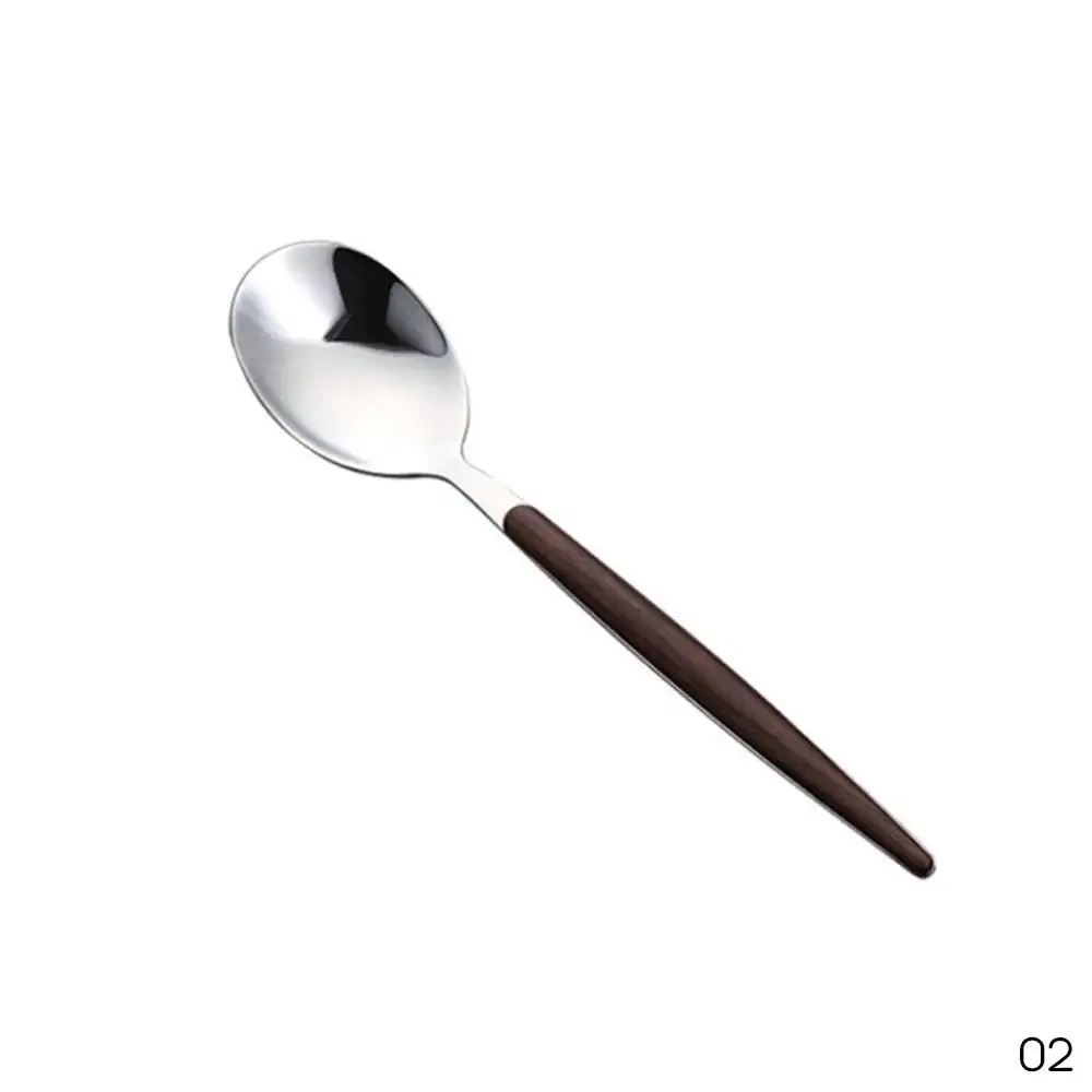 Нержавеющая сталь набор Европейской посуды вилка, нож, ложка, столовые приборы из дерева, с длинной ручкой посуда Ножи набор чайных ложек вечерние Декор - Цвет: Type A-Spoon