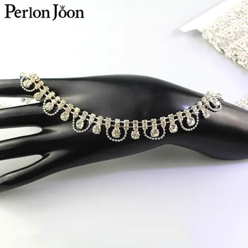 

5yard/lot rhinestone trim crystalsemi-circular wavy silver metal chain bridal clothing shoes decorative accessories ML067
