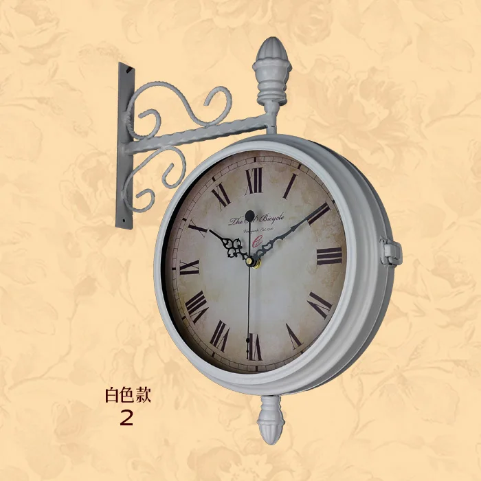Атмосферное Сопротивление Американский Ретро кованого железа в европейском стиле Гостиная Двухсторонние настенные часы домашний комплект из двух односторонние часы настенные часы