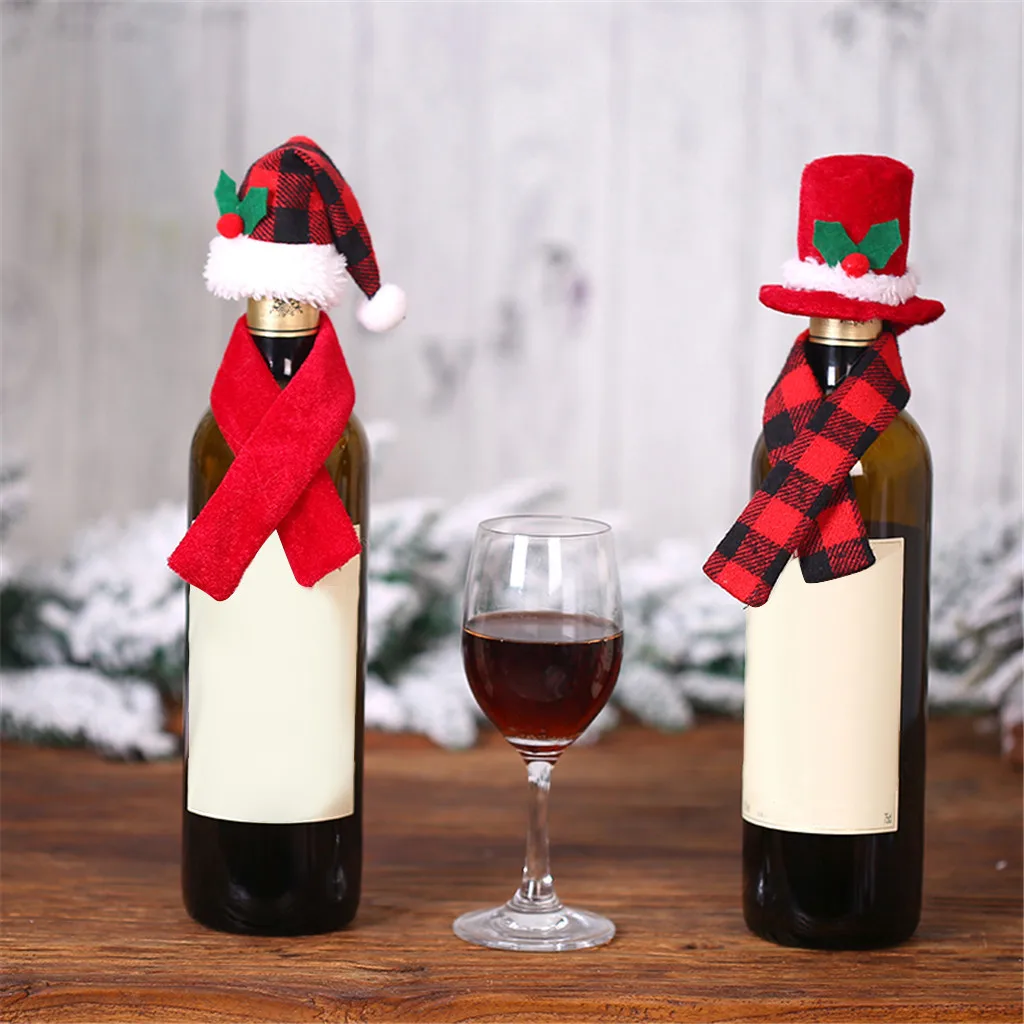 Рождественский креативный орнамент шарф шляпа двухсекционный костюм красное вино бутылка набор Рождественская бутылка украшения поставки нетканые F913