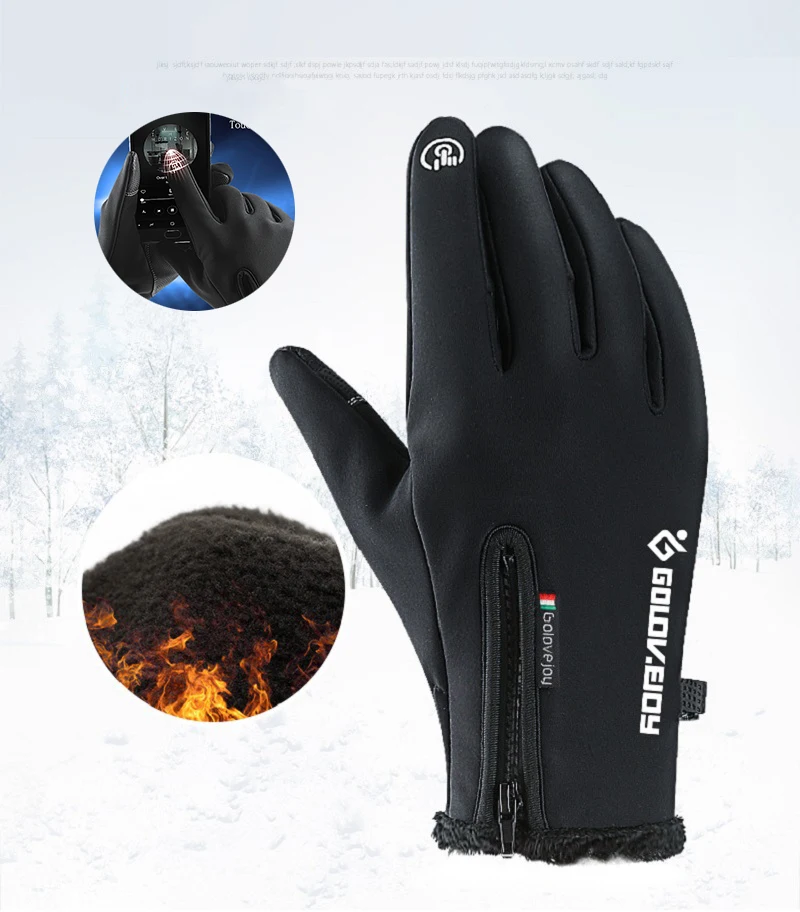 

Winter Gloves Touch Screen Cycling Men Waterproof Gloves Winter Zipper Women Riding Windproof Warm Sports Fleece Skiing Bike