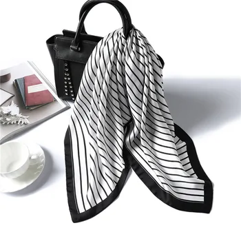 

Women Striped Silk Square Scarf for Ladies Office Neck Foulard Shawls Bandana Hand Kerchief Hair Band Accessories 2020 Fashion