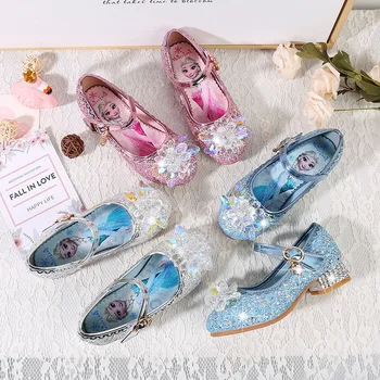 

Disney girls new shoes children crystal High heel cartoon frozen princess elsa casual shoes little girl single shoes