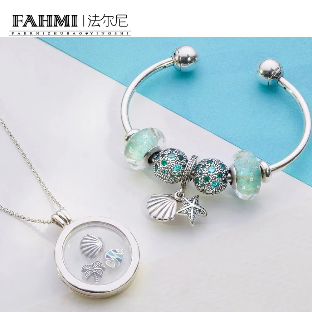 FAHMI 100% 925 пробы Серебряная Летняя Пляжная рыба кокосовое дерево ракушки морские