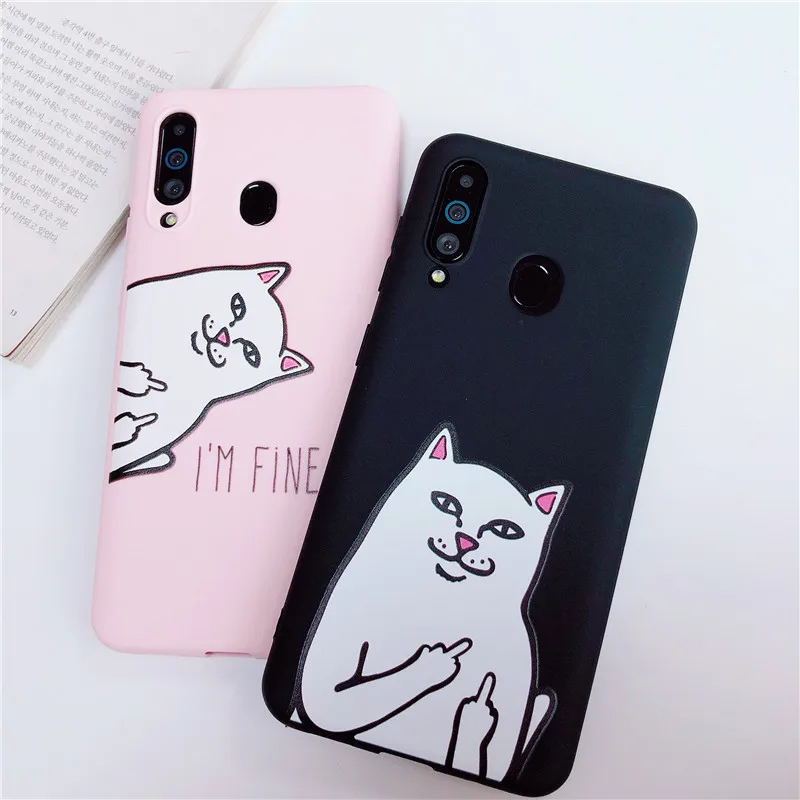 Cartoon Finger Cat Silicone Case for Samsung Galaxy A10 A20 A30 A40 A50 A60 A70 A80 M10 M20 M30 M40 A6 A8 A7 J4 J6 J8 Cover