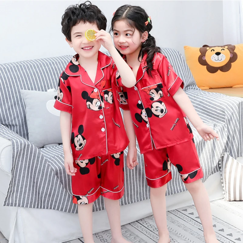 

Disney Mickey children's pajamas summer thin ice silk children's air conditioning home service short sleeve + shorts suit set