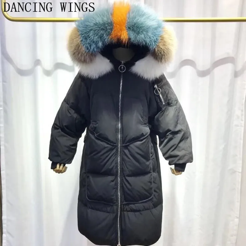 

Multi color fur collar women winter long down jacket winter warm hooded parka coat