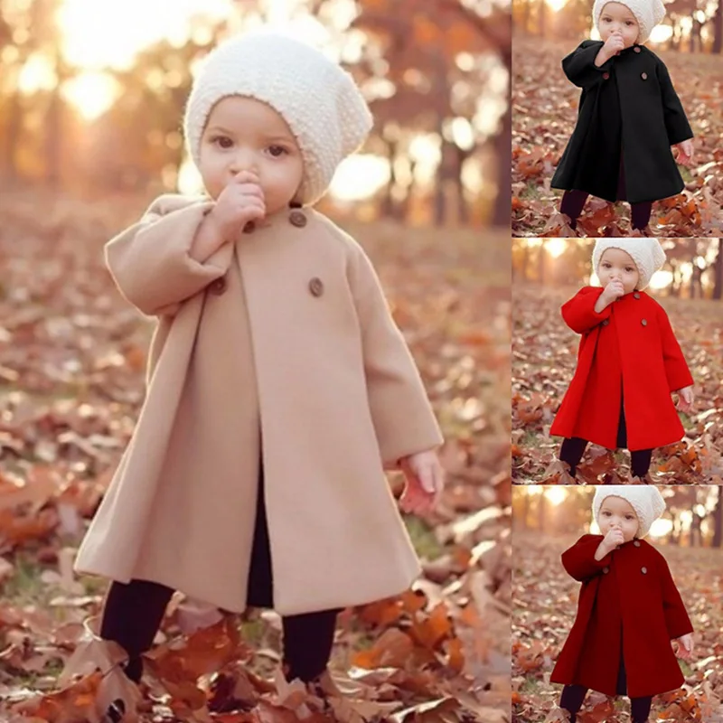 

Baby Girl Coat Winter New Fashion Woolen Coat for Girls Autumn Jacket Warm Long Outerwear Children Windproof Newborn Baby Coats