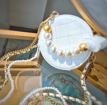 

2020 New women's bag light color luxury big brand design Pearl chain bag leather single shoulder slant cross Belt bag Coin Bags