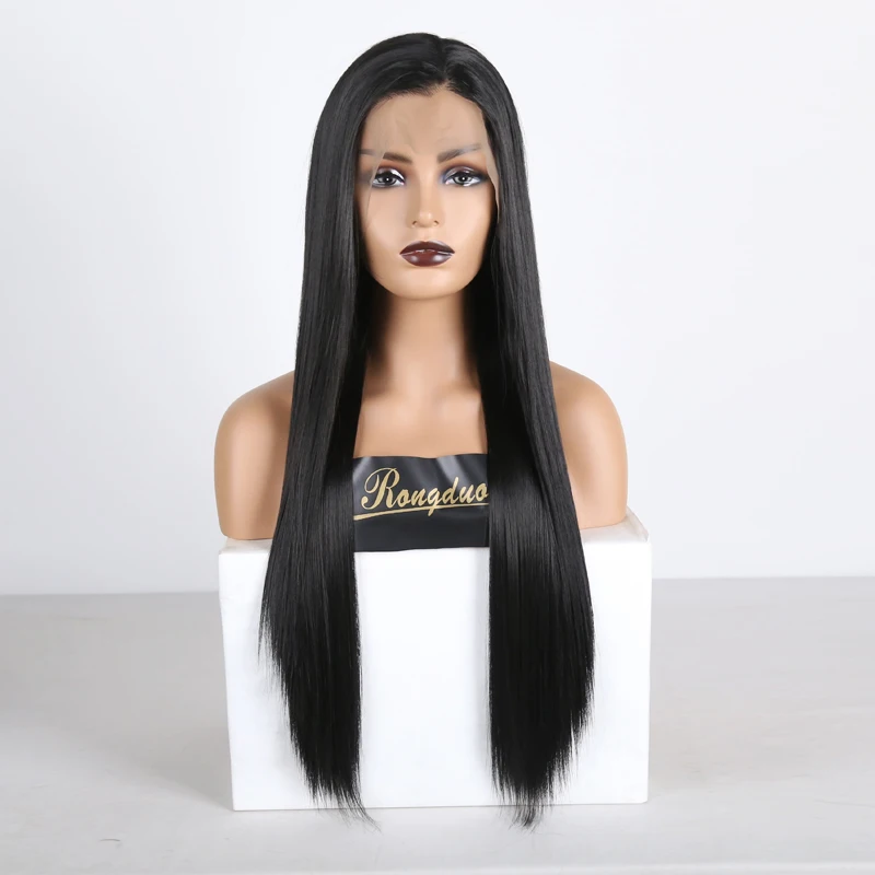 RONGDUOYI длинные шелковистые прямые волосы парик синтетические Синтетические волосы на кружеве парик термостойкие волосы из фибры косы из искуственных волос 13X6 Косплэй парики шнурка для Для женщин