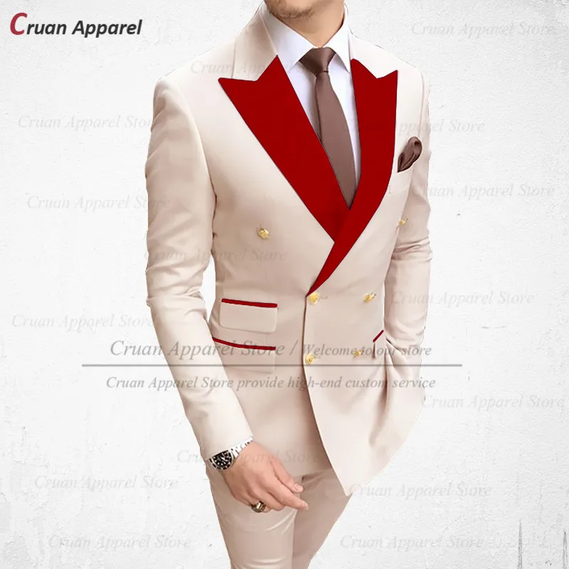 Ensemble de olympiques de mariage pour hommes, smoking de marié, coupe couvertes, blazer à revers en velours rouge, pantalon sur mesure, grande taille, blanc, 2022 mn, 2 pièces